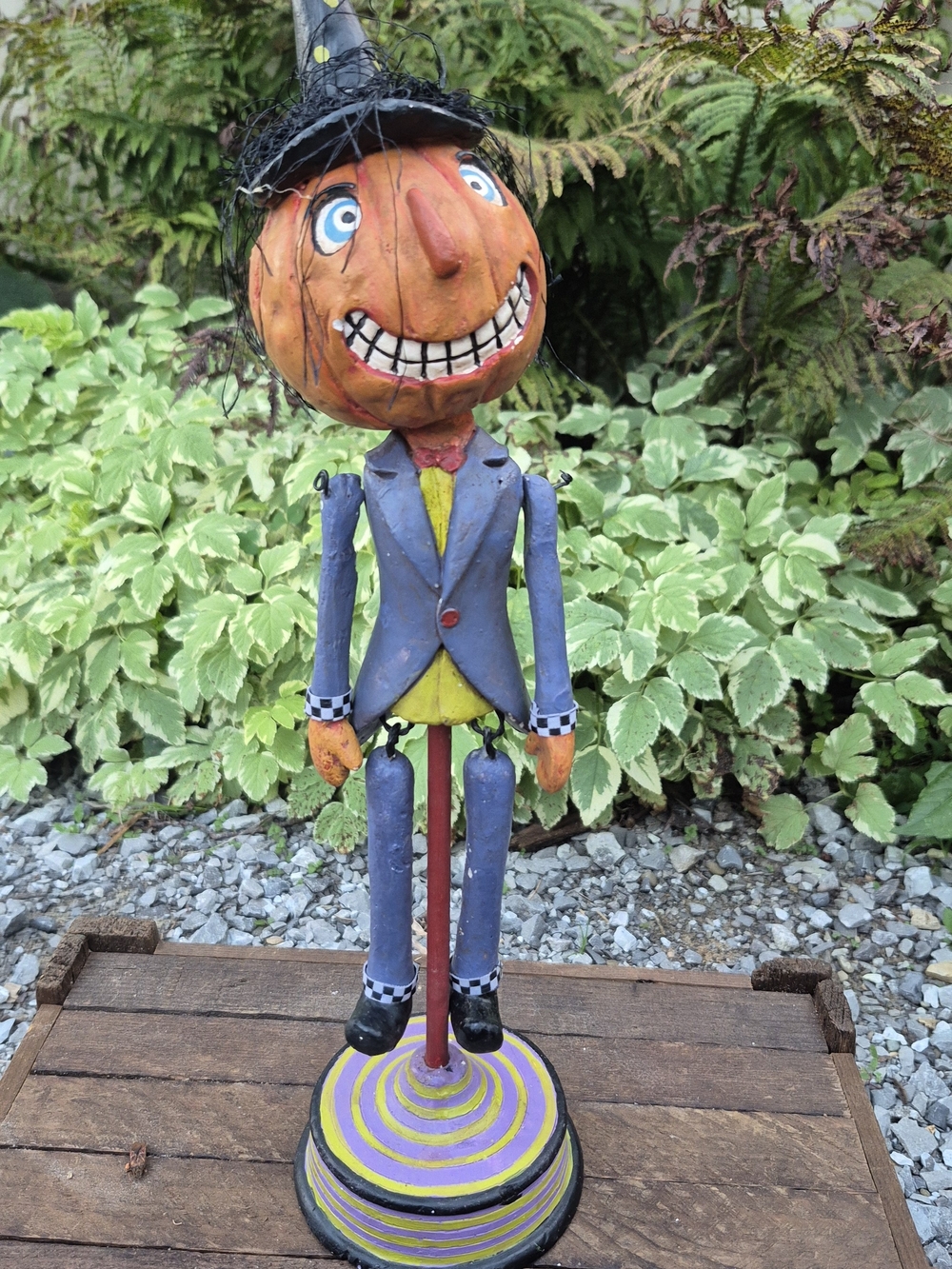 16" Retro Halloween Pumpkin Head Bobblehead Folk Art Style Dangle Legs Decor